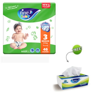 Fine Baby Diapers Medium Size 3, (4-9 Kg), 46 Diapers + Fine Fluffy Gift