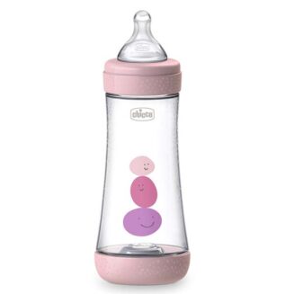 Chicco Perfect 5 Fast-Flow Bottle (Pink) 4M+, 330Ml