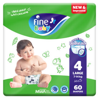 Fine Baby Diapers Large Size 4, (7-14 Kg), 60 Diapers