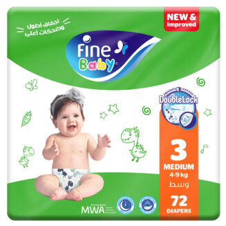 Fine Baby Diapers Medium Size 3, (4-9 Kg), 72 Diapers