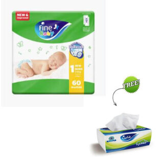 Fine Baby Diapers New Born 1, (2-5Kg), 60 Diaper + Fine Fluffy Gift